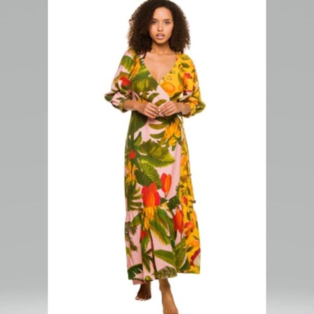 Farm Rio Mixed Prints Maxi Wrap Dress size S NWT